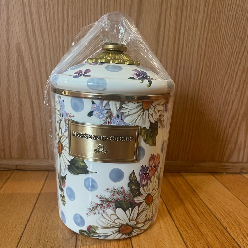 COPY - Mackenzie Childs wildflowers blue enamel medium canister new
